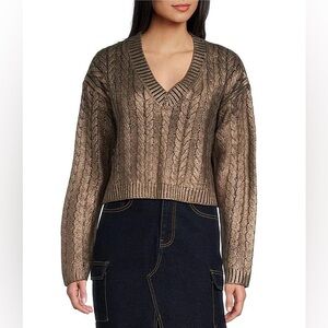 GB Gianni Bini Bronze Metallic Foiled Cable Sweater Small NWT